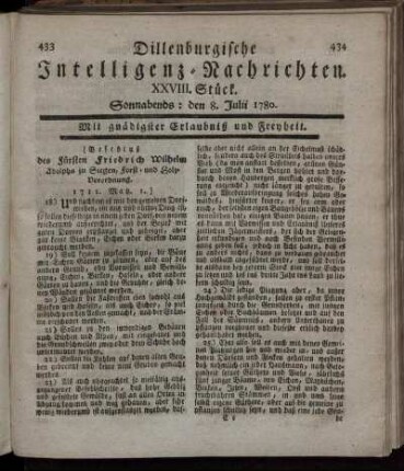 XXVIII. Stück. Sonnabends : den 8. Julii 1780.