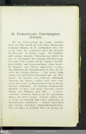 III. Frohendienste, Untertänigkeit, Zehnten