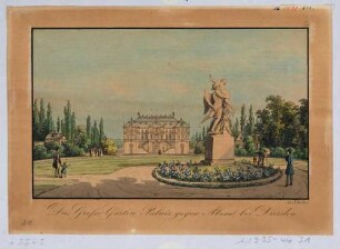 Das Palais im Großen Garten in Dresden von Westen, im Vordergrund die Skulptur "Die Zeit entführt die Schönheit" von Pietro Balestra