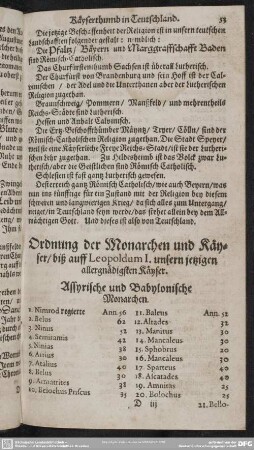 Ordnung der Monarchen und Käyser, biß auff Leopoldum I. unsern ietzigen allgnädigsten Käyser