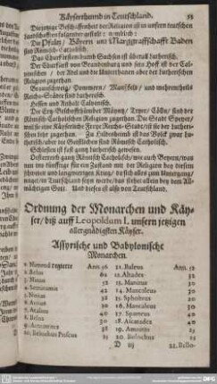 Ordnung der Monarchen und Käyser, biß auff Leopoldum I. unsern ietzigen allgnädigsten Käyser