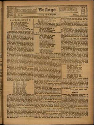 Zweite Ausgabe vom Sonntag, den 19. Dezember 1920.