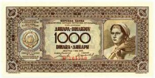 Geldschein, 1.000 Dinar, 1.5.1946