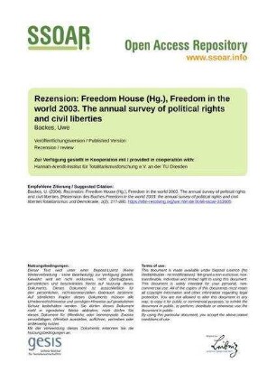 Rezension: Freedom House (Hg.), Freedom in the world 2003. The annual survey of political rights and civil liberties