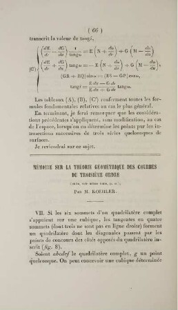 Mémoire sur la théorie géométrique des courbes du troisième ordre.