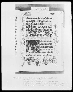 Glockendon-Missale — Initiale C (Ibavit), darin halten zwei Engel eine Monstranz, Folio 96recto