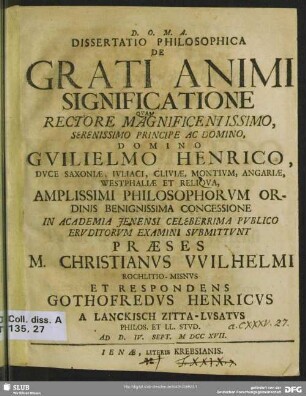 Dissertatio Philosophica De Grati Animi Significatione