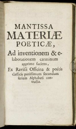 Mantissa Materiae Poeticae.