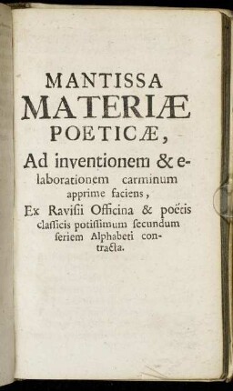 Mantissa Materiae Poeticae.
