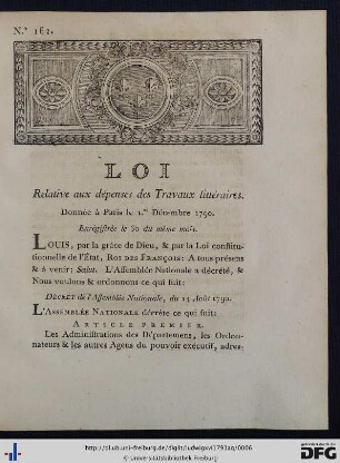 Loi Relative aux dépenses des Travaux littéraires.