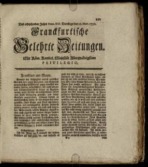 Num. XXI. Dienstags den 13. Mart. 1753 - Num. XXX. Freytags den 13. April. 1753