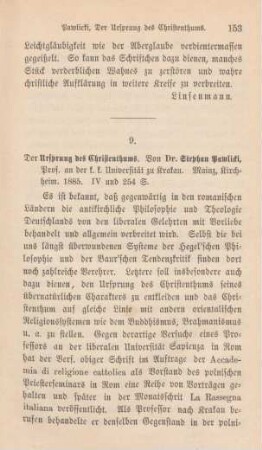 153-156 [Rezension] Pawlicki, Stephan, Der Ursprung des Christenthums