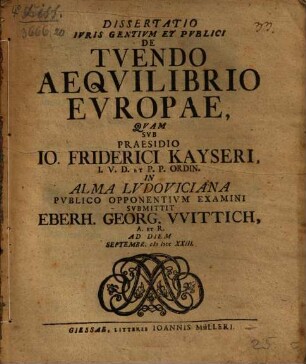 Dissertatio Ivris Gentivm Et Pvblici De Tvendo Aeqvilibrio Evropae