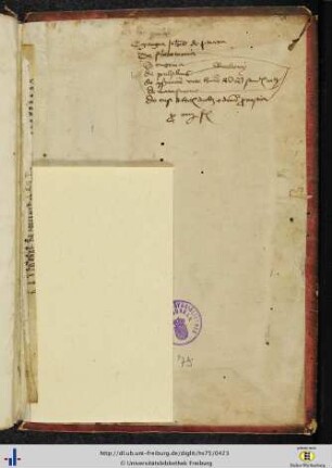 Spiegel mit Verzeichnis der Traktate von 4r - 206v und Kaufvermerk („pro VIIII fl.“) von der Hand des Kapitelverzeichnisses am Anfang.