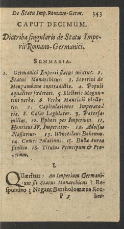 Caput Decimum. Diatriba singularis de Statu Imperii Romano-Germanici.