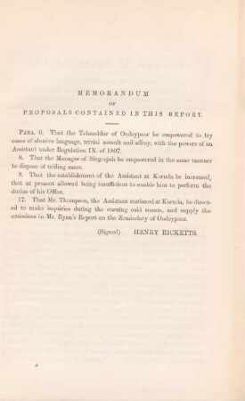Memorandum of proposals contained in this report