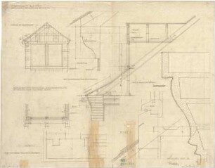 Fischer, Theodor; Bad Tölz (Bayern); Gewerbehalle - Hauptgesims u. Dachfenster (Grundriss, Ansicht, Schnitte, Details)