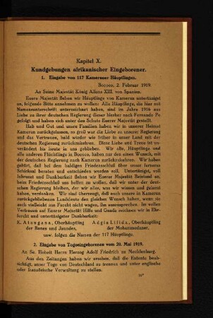 Kapitel X. Kundgebungen afrikanischer Eingeborener.