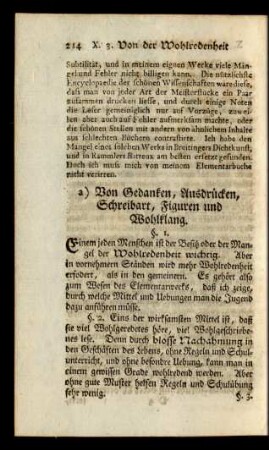 a) Von Gedanken, Ausdrücken, Schreibart, Figuren und Wohlklang.