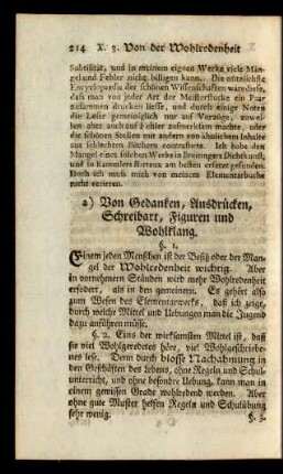 a) Von Gedanken, Ausdrücken, Schreibart, Figuren und Wohlklang.