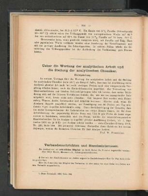 Ueber die Wertung der analytischen Arbeit und die Stellung der analytischen Chemiker.