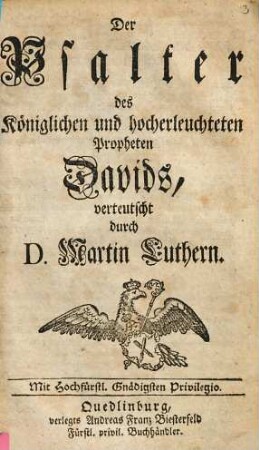 Der Psalter des Königlichen und hocherleuchteten Propheten Davids