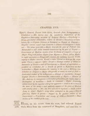 Chapter XVII. Hyder's General, Fuzzul Oolla Khân, descends from Seringapatam to Coimbetoor - ...
