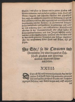Der Eidt/ so die Curatores und Vormünder ... thun und schweren sollen. XXIIII.