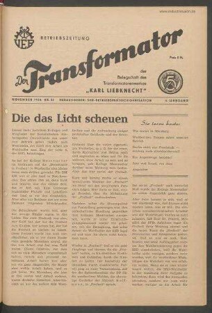 TRO-Betriebszeitung 'Der Transformator'; Nr. 44/1954 (Dezember 1954)