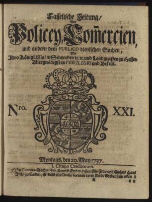 Nro. XXI, Montags, den 20. May 1737
