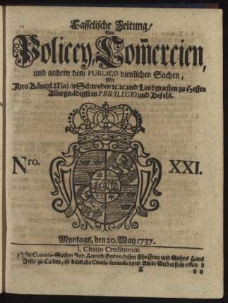 Nro. XXI, Montags, den 20. May 1737