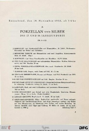 A. Porzellan und Silber (Nr. 1-112)