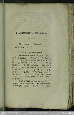 Pränumeranten-Verzeichniß