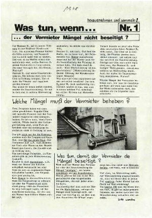 Flugschrift: Was tun, wenn der Vermieter               Mängel nicht beseitigt? 1978