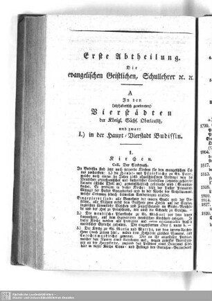 Erste Abtheilung. Die evangelischen Geistlichen, Schullehrer etc. etc.
