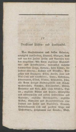 IV. Brasiliens Küsten- und Landhandel.