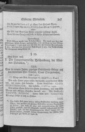 B. Die Langermannische Beschreibung der silbernen Medaillen.