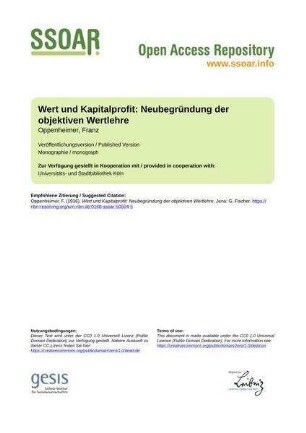 Wert und Kapitalprofit: Neubegründung der objektiven Wertlehre
