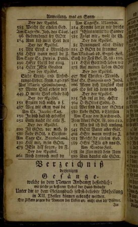 Verzeichniß derjenigen Gesänge, welche in dem Neuen Anhang befindlich;[...]