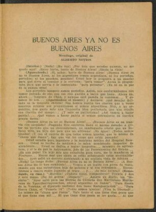 Buenos Aires ya no es Buenos Aires : monólogo, original