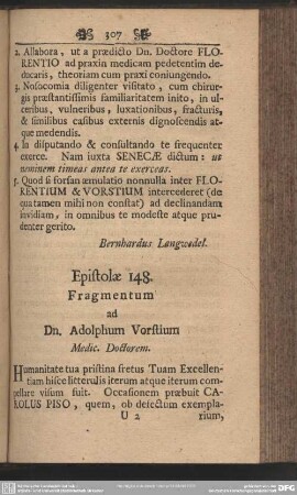 Epistolae 148. Fragmentum ad Dn. Adolphum Vorstium Medic. Doctorem