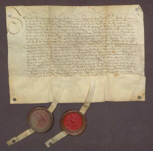 Abrede gütlichen Austrags der Irrungen zwischen Baden und Württemberg, eventuell schiedsrichterlichen Entscheid durch die Grafen Wolfgang von Oettingen und Eitel Friedrich von Hohenzollern samt Zusätzen