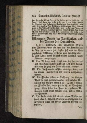 Allgemeine Regeln der Fortification, und die Namen der Haupttheile.