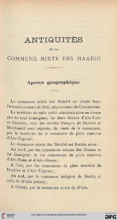 Sér. 4: Antiquités de la commune mixte des Maadid