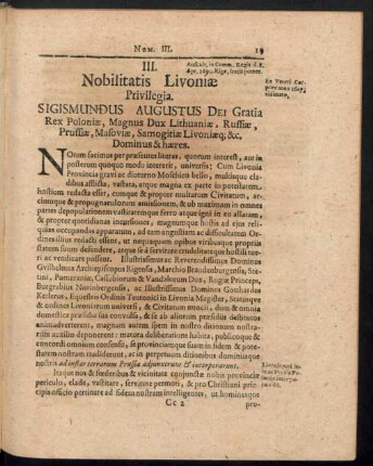 III. Nobilitatis Livoniae Privilegia. ...