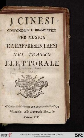 Cinesi : Componimento Drammatico Per Musica Da Rappresentarsi Nel Teatro Elettorale