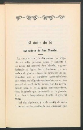 El áuto de fé : (Anécdota de San Martin)
