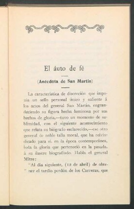 El áuto de fé : (Anécdota de San Martin)