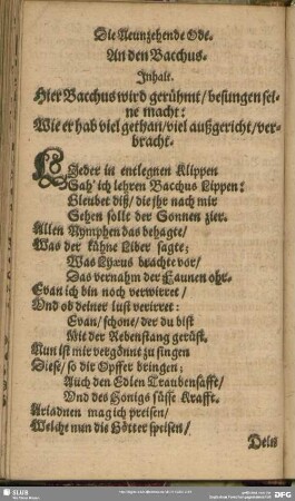 Die Neunzehende Ode. An den Bacchus
