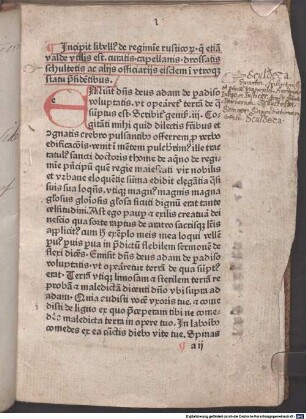 Incipit libellus de regimine rusticorum : qui etiam valde utilis est curatis, capellanis, drossatis, schultetis ac aliis officiariis eisdem in utroque statu praesidentibus